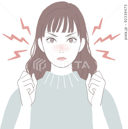 怒るロングヘアの可愛い女性 拳を握りしめるver 怒るロングヘアの可愛い女性 拳を握りしめるver 92336473