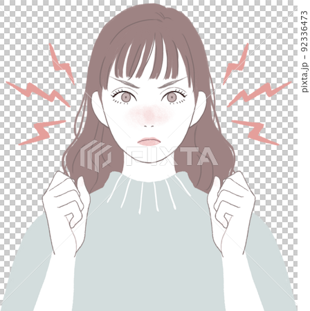 怒るロングヘアの可愛い女性 拳を握りしめるver 怒るロングヘアの可愛い女性 拳を握りしめるver 92336473