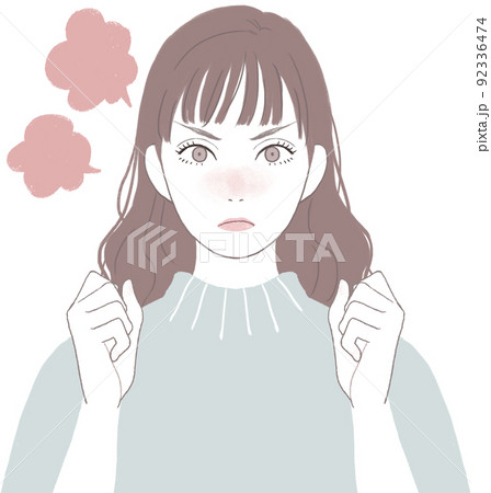 怒るロングヘアの可愛い女性 拳を握りしめるver 怒るロングヘアの可愛い女性 拳を握りしめるver 92336474