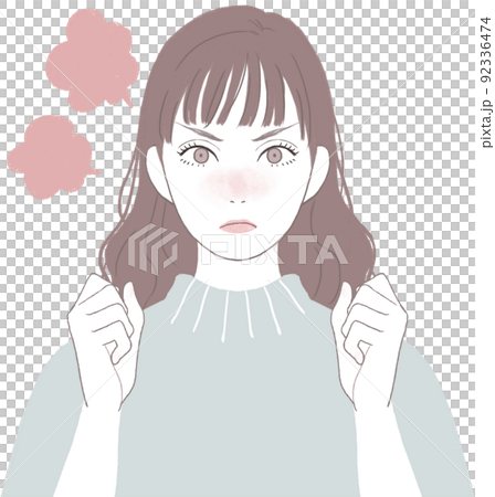 怒るロングヘアの可愛い女性 拳を握りしめるver 怒るロングヘアの可愛い女性 拳を握りしめるver 92336474