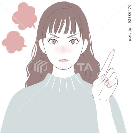 怒るロングヘアの可愛い女性 指差しverのイラスト素材