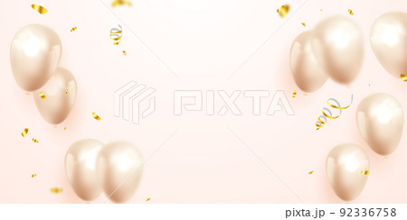 Celebrate with golden balloons and ornate confetti for festive party decorations vector illustration. 92336758