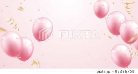 Celebrate with pink balloons with confetti for festive decorations vector illustration. 92336759