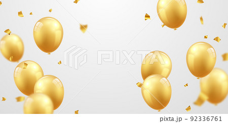 Celebrate with golden balloons and ornate confetti for festive party decorations vector illustration. 92336761
