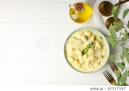 Concept of tasty food with potato gnocchi, space for text 92337587