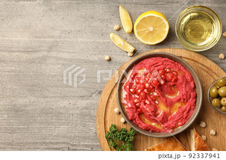 Concept of tasty food with hummus, space for text Concept of tasty food with hummus, space for text 92337941
