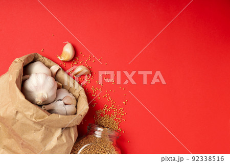 Concept of cooking with garlic, space for text Concept of cooking with garlic, space for text 92338516