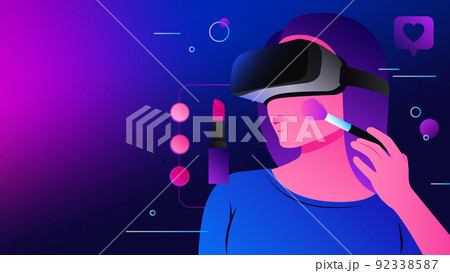 Apply Makeup in Metaverse. Woman doing makeup using VR technology 92338587