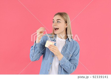 Concept of International Women's Day with young woman 92339141