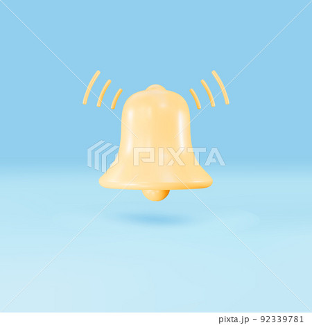 3D yellow Notification bell on blue background. Vector illustration. 92339781