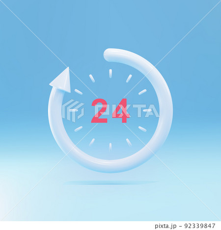 3d 24 hours watch with arrow. Support service, time, working hours, delivery concept. Vector illustration. 3d 24 hours watch with arrow. Support service, time, working hours, delivery concept. Vector illustration. 92339847