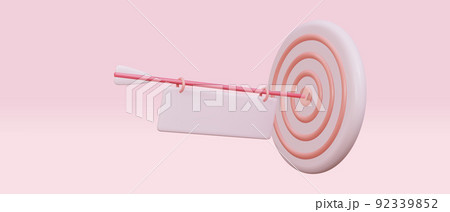 3D illustration. The arrow hit the center of the target with the billboard, signboard. Rush business achievement concept. Vector illustration. 92339852