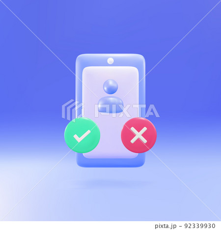 3d Smartphone with check mark and cross mark. Dating, recruitment, survey, choice, , yes and no, voting concept. Vector illustration. 92339930