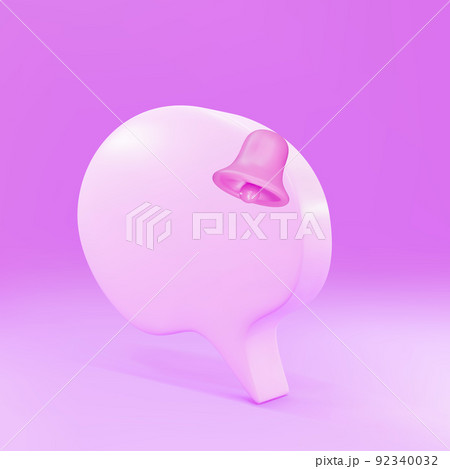 3d pink speech bubble with notification icon. isolated on pink background. Vector illustration. 3d pink speech bubble with notification icon. isolated on pink background. Vector illustration. 92340032