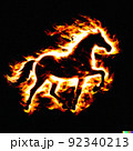 Fiery horse on black background 92340213