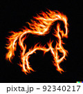 Abstract illustration of running horse in fire background. 92340217