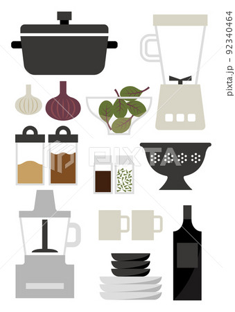 料理道具と食材とキッチン家電　白　縦 92340464