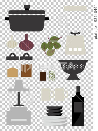 料理道具と食材とキッチン家電　白　縦 92340464