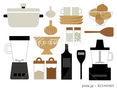 料理道具と食材とキッチン家電　茶色　横 92340465
