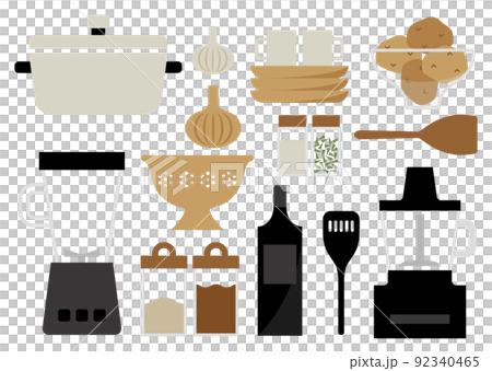 料理道具と食材とキッチン家電　茶色　横 92340465