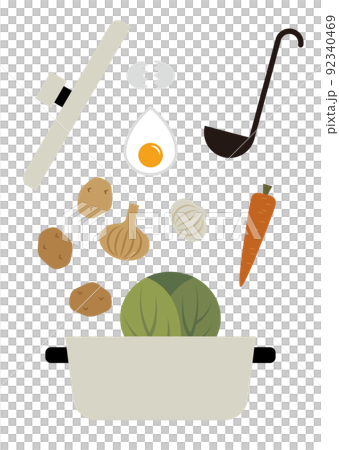 白い鍋で料理をしているイメージのイラスト 92340469