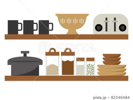 茶色のキッチンの棚のイラスト 92340484