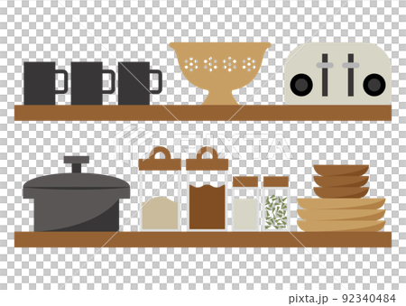 茶色のキッチンの棚のイラスト 92340484