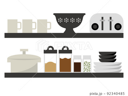 黒いキッチンの棚のイラスト 黒いキッチンの棚のイラスト 92340485