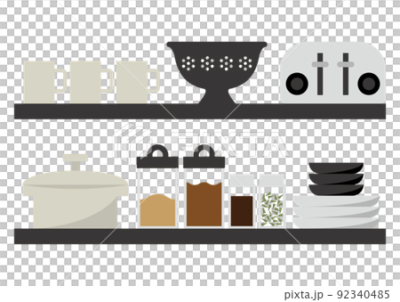黒いキッチンの棚のイラスト 黒いキッチンの棚のイラスト 92340485