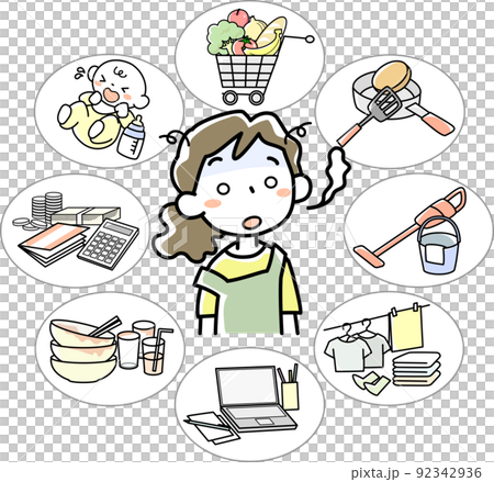 家事育児仕事の忙しさに疲れ切った若い女性 92342936