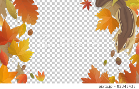 秋の背景イラスト 落ち葉とリスのフレーム 秋の背景イラスト 落ち葉とリスのフレーム 92343435