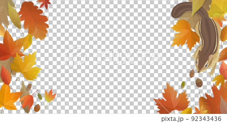 秋の背景イラスト　落ち葉とリスのフレーム 92343436
