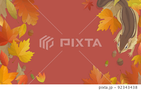 秋の背景イラスト 落ち葉とリスのフレーム 秋の背景イラスト 落ち葉とリスのフレーム 92343438