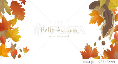 秋の背景イラスト 落ち葉とリスのフレーム 秋の背景イラスト 落ち葉とリスのフレーム 92343444