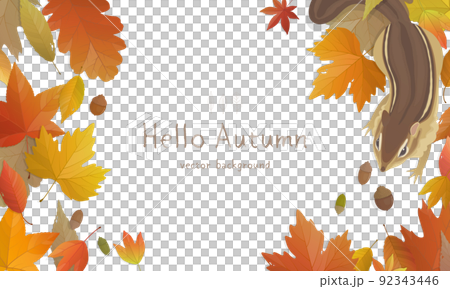 秋の背景イラスト　落ち葉とリスのフレーム 92343446