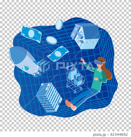 A woman enjoying virtual space 92344692