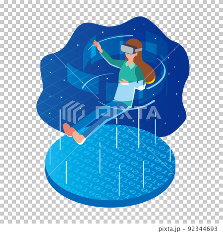 A woman enjoying virtual space 92344693