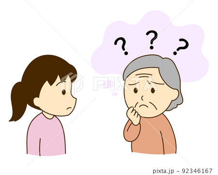 認知症で物忘れのあるシニア女性と若い女性 92346167