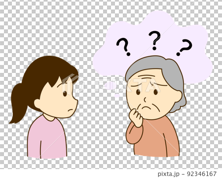 認知症で物忘れのあるシニア女性と若い女性 92346167
