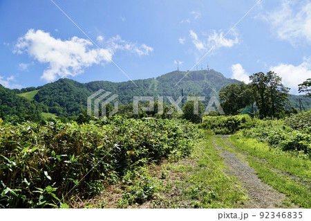 山の中腹あたりから見る手稲山の山頂 92346835