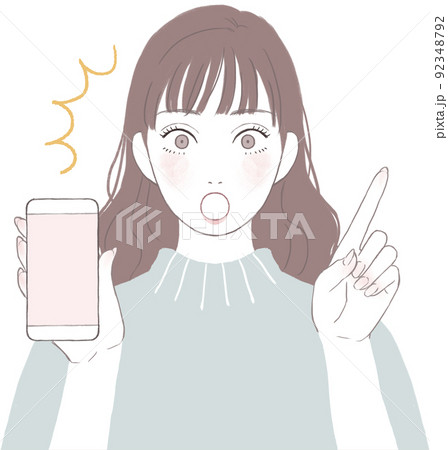 驚くスマートフォンを持つ女性 指差しver 驚くスマートフォンを持つ女性 指差しver 92348792