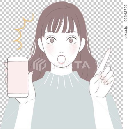 驚くスマートフォンを持つ女性 指差しver 驚くスマートフォンを持つ女性 指差しver 92348792
