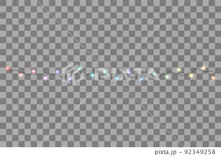 Garlands, Christmas decorations lights effects. Isolated vector design elements. Glowing lights for Xmas Holiday greeting card design. Colored led light and luminous neon Garlands, Christmas decorations lights effects. Isolated vector design elements. Glowing lights for Xmas Holiday greeting card design. Colored led light and luminous neon 92349258