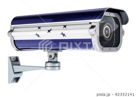 Surveillance camera with Honduranian flag. 3D rendering Surveillance camera with Honduranian flag. 3D rendering 92352141