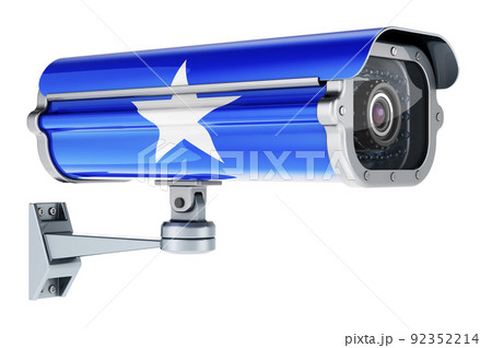Surveillance camera with Somali flag. 3D rendering Surveillance camera with Somali flag. 3D rendering 92352214