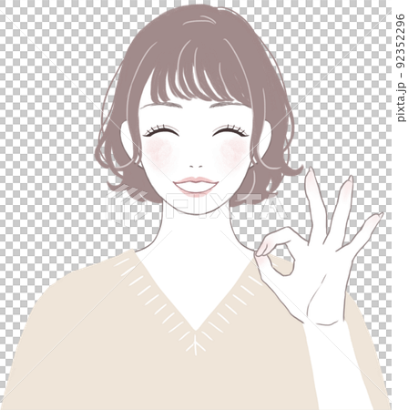 笑顔の可愛いショートカット(パーマ)の女性 OKポーズver 92352296