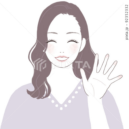 笑顔の可愛いロングヘアの女性 手を振るポーズver 笑顔の可愛いロングヘアの女性 手を振るポーズver 92352332