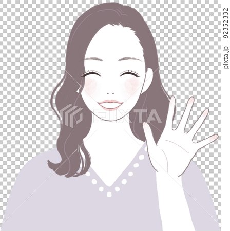 笑顔の可愛いロングヘアの女性 手を振るポーズver 笑顔の可愛いロングヘアの女性 手を振るポーズver 92352332