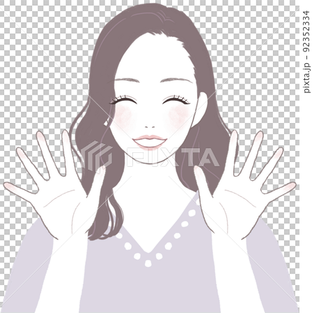 Cute long-haired woman with a smile pose ver with open hands Cute long-haired woman with a smile pose ver with open hands 92352334