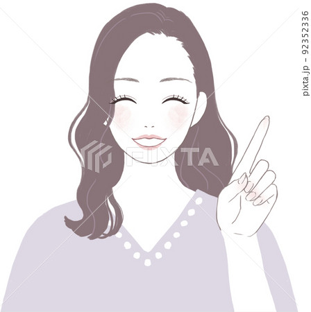 笑顔の可愛いロングヘアの女性 指差しver 笑顔の可愛いロングヘアの女性 指差しver 92352336